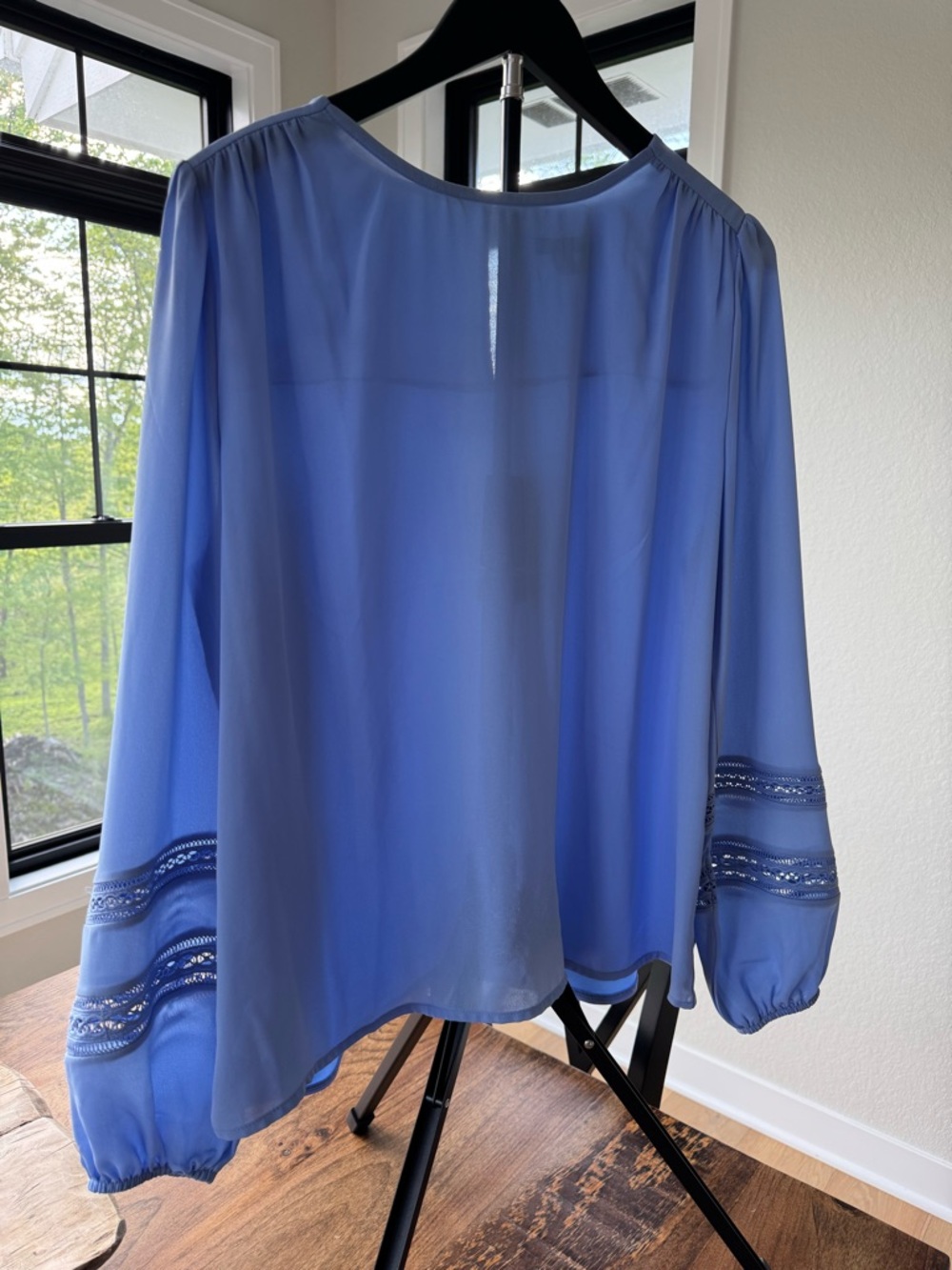 Ann Taylor Periwinkle Long-Sleeve Sheer Blouse